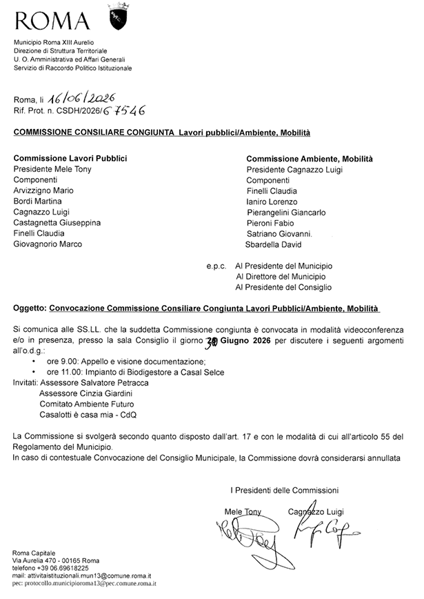 Convocazione commissione Convocazione commissione